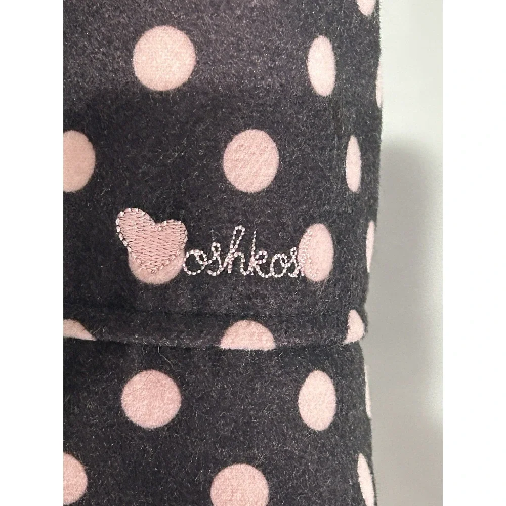 OshKosh 4T GIRLS‎ Brown Pink Pea Coat Polka Dot Winter Jacket Hood Faux Fur